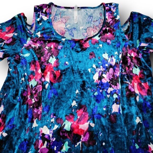 NY Collection Dress Size 1X Women's Plus Size Dress Floral Cold Shoulder Hi Low - Picture 3 of 7